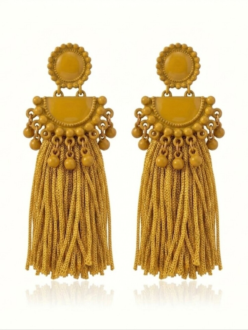 🆕️ Vintage Bold Fringe Tassel Earrings NWOT Mustard Yellow